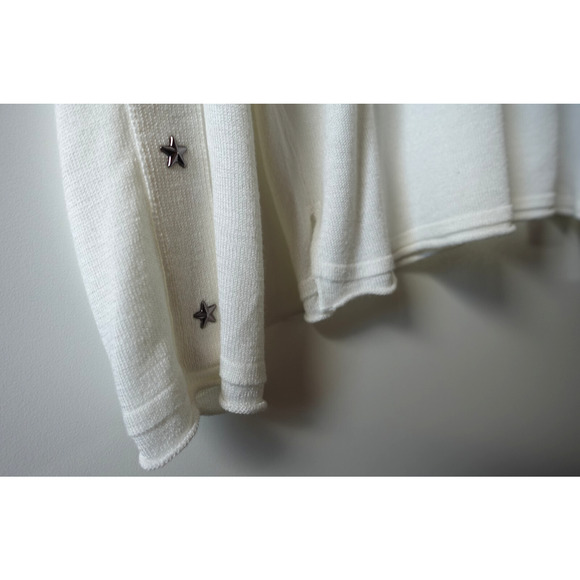 Only Our Story Top Womens XS White Cold Shoulder Star Stud Minimalist Sweater - Picture 5 of 8